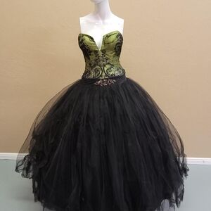 Maggie Sottero Strapless Black and Green Gown